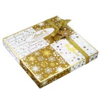 Lindt Goldstücke Pralinen in dekorativer Schachtel in gold/weiß mit Weihnachtsmotiven und Geschenkband (180g Packung)