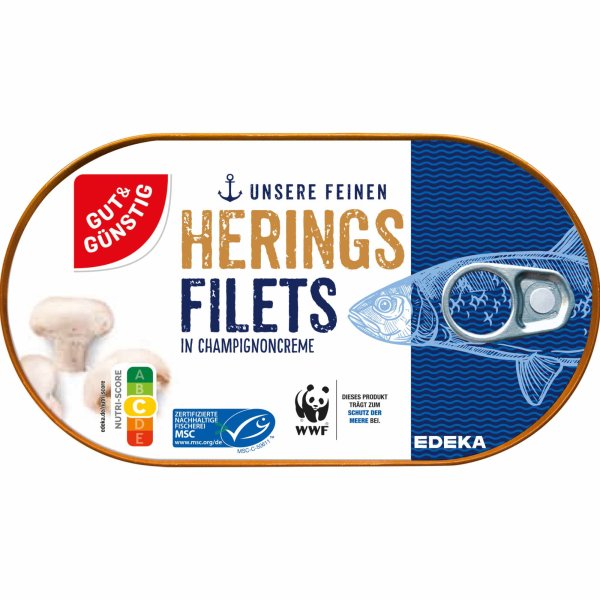 Gut&Günstig Heringsfilets in Champignoncreme mit Champignonstückchen (200g Dose)