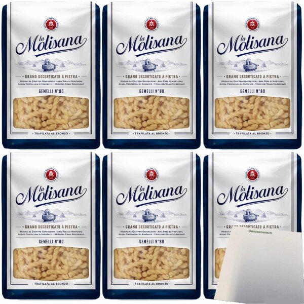 La Molisana Nudeln Gemelli No.80 6er Pack (6x500g Packung) + usy Block