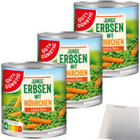 Gut&Günstig Junge Erbsen mit Möhrchen extra fein 3er Pack (3x800g Dose) + usy Block