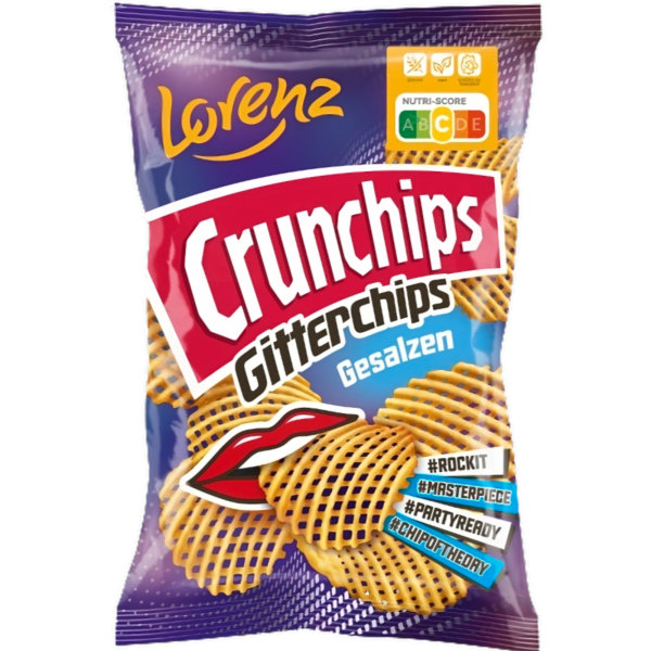 Lorenz Crunchips Gitterchips gesalzen glutenfrei (150g Packung)