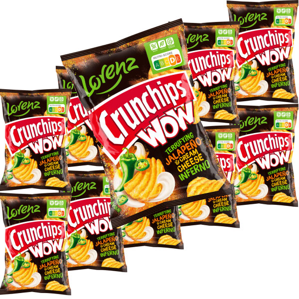 Lorenz Crunchips WOW Jalapeno & Sour Cream geriffelte Kartoffelchips VPE (10x110g Beutel)