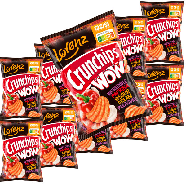 Lorenz Crunchips WOW Paprika & sour Cream geriffelte Kartoffelchips VPE (10x110g Beutel)