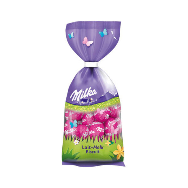 Milka Schokoladen Eier Lait-Melk Bisquit (Mit Keksmilch, 100g Beutel)