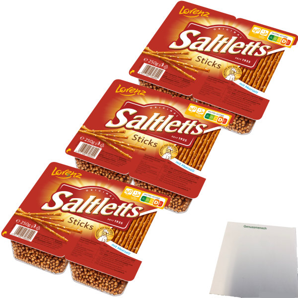 Lorenz Salzstangen Saltletts Sticks Classic 3er Pack (3x250g Packung) + usy Block