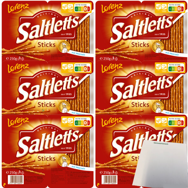 Lorenz Salzstangen Saltletts Sticks Classic 6er Pack (6x250g Packung) + usy Block