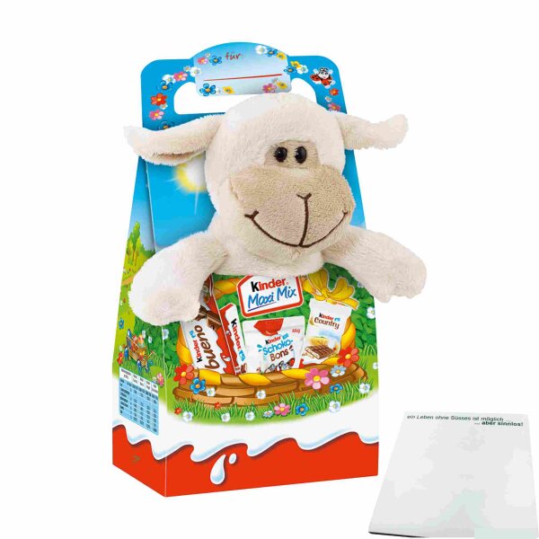 kinder Maxi Mix Plüschtier Lola Lamm Ostern (133g Packung) + usy Block