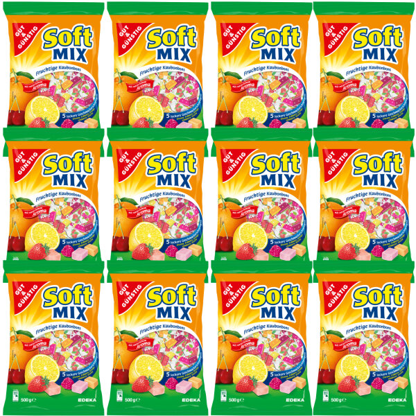 Gut&Günstig Softmix fruchtige Kaubonbons in 5 leckeren Sorten VPE (12x500g Packung)