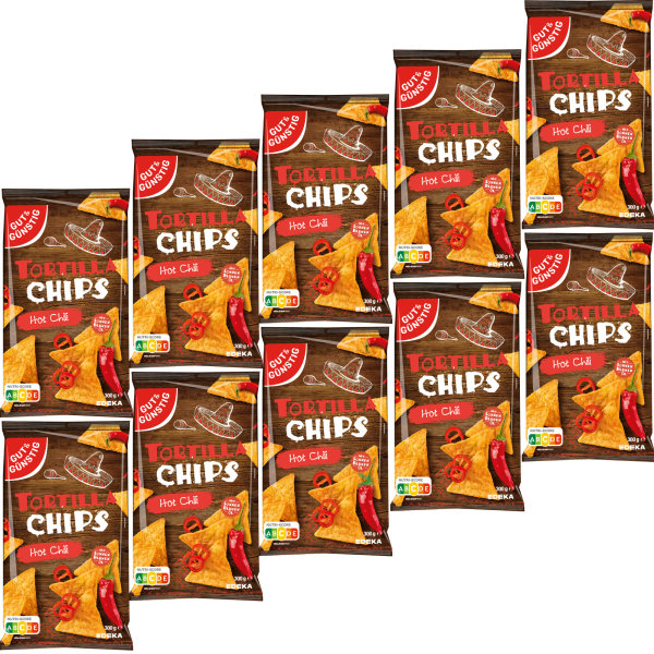 Gut&Günstig Tortilla Chips Hot Chili VPE (10x300g Beutel)