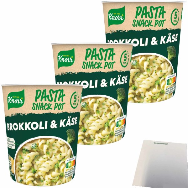 Knorr Pasta Snack Brokkoli-Käse Sauce 3er Pack (3x62g Packung) + usy Block