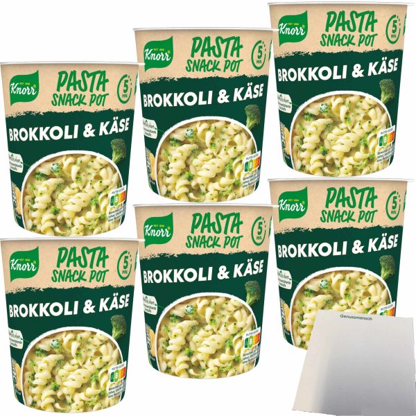 Knorr Pasta Snack Brokkoli-Käse Sauce 6er Pack (6x62g Packung) + usy Block