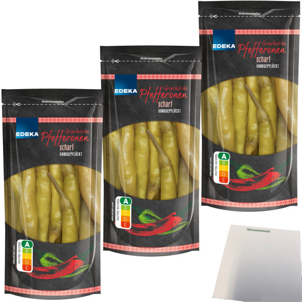 Edeka Peperoni Pfefferonen scharf Handgepflückt 3er Pack (3x250g Packung) + usy Block