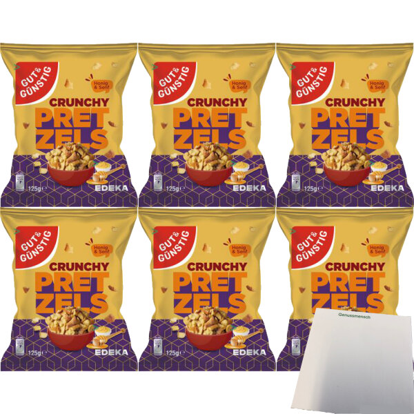 G&G Crunchy Pretzel Honig Senf Brotchips 6er Pack (6x125g Packung) + usy Block