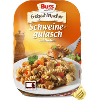 Buss Schweinegulasch mit Nudeln herzhaft abgeschmeckt...