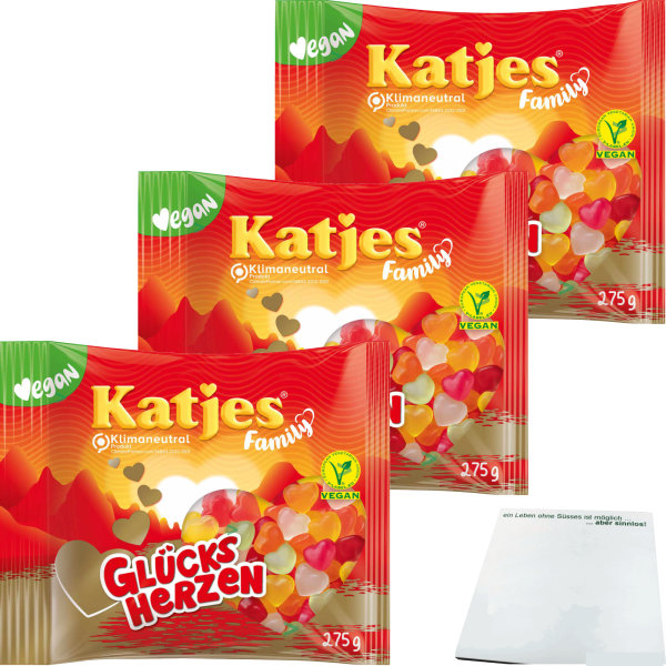 Katjes Family Glücksherzen 3er Pack (3x275g Packung) + usy Block