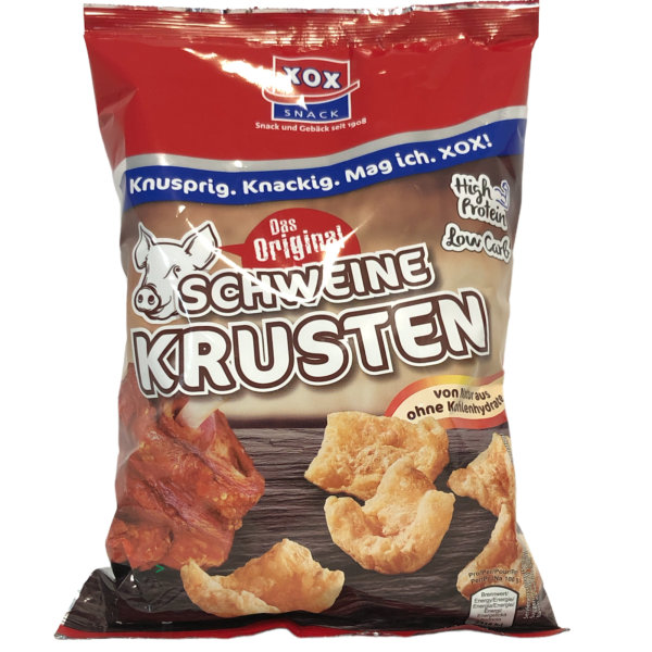 XOX Schweinekrusten im Eigenfett frittierte 100g Beutel MHD 03.05.2023 Restposten