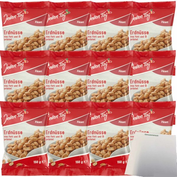 Jeden Tag Erdnüsse Pikant Gewürzt 12er Pack (12x150g Packung) + usy Block
