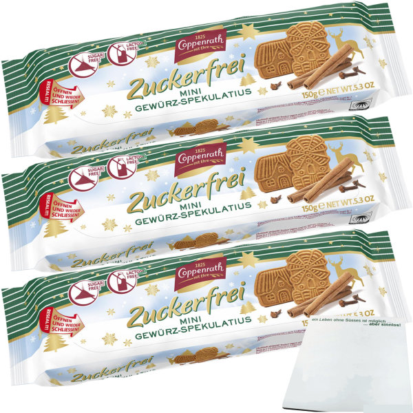 Coppenrath Mini Gewürz-Spekulatius Zucker- und Laktosefrei 3er Pack (3x150g Packung) + usy Block