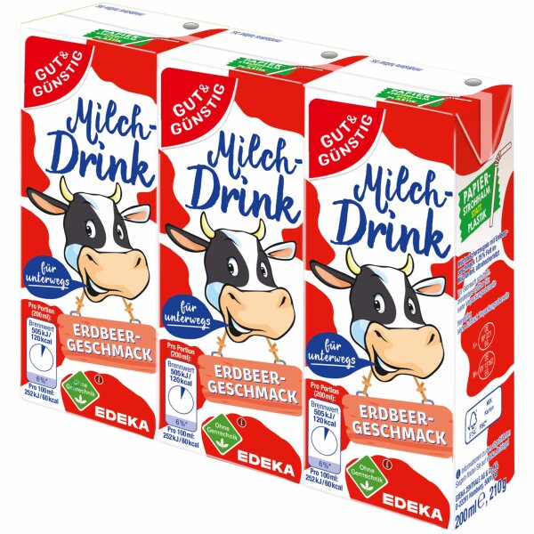 Edeka Milchdrink Erdbeere (3x200ml Packung)