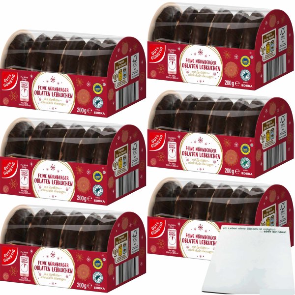 Gut&Günstig feine Nürnberger Oblatenlebkuchen Zartbitter 6er Pack (6x200g Packung) + usy Block