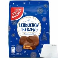 Gut&Günstig Lebkuchenherzen Vollmilch gefüllt mit 28 % Aprikosenfruchtfüllung (300g Packung) + usy Block