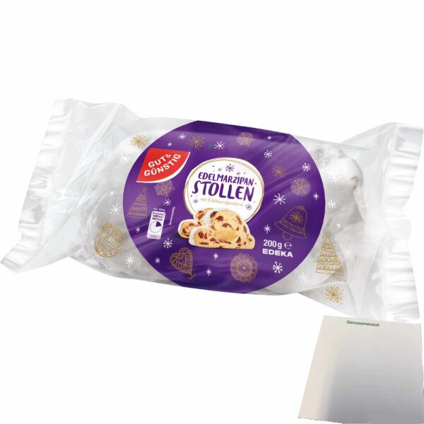 Gut&Günstig Edelmarzipanstollen mit 12% Edelmarzipanfüllung und mit 22% Rosinen verfeinert (200g) + usy Block