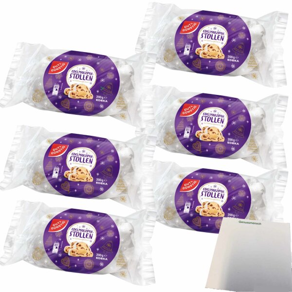 Gut&Günstig Edelmarzipanstollen mit 12% Edelmarzipanfüllung und mit 22% Rosinen verfeinert 6er Pack (6x200g) + usy Block