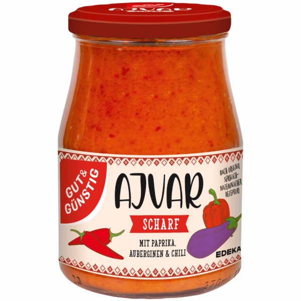 Gut&Günstig Ajvar scharf mit Paprika und Auberginen (340ml Glas)