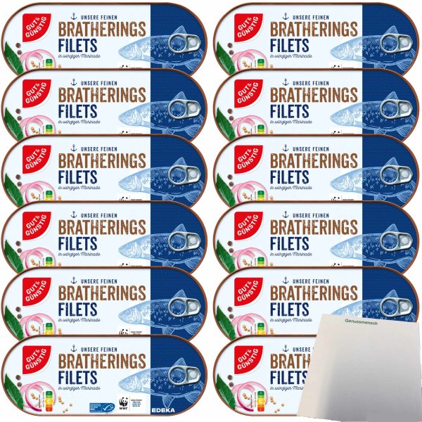 Gut&Günstig Bratheringsfilets in würziger Marinade VPE (12x325g Dose)  + usy Block
