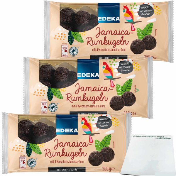 Edeka Jamaica-Rumkugeln mit 4 % echtem Jamaica-Rum ohne Einsatz von Aromen  3er Pack (3x250g Packung) + usy Block