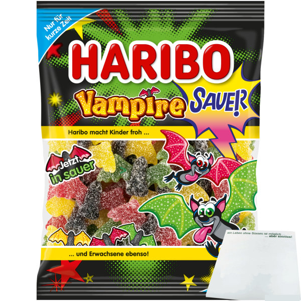 Haribo Vampire sauer Fruchtgummi und Lakritz (175g Beutel) + usy Block