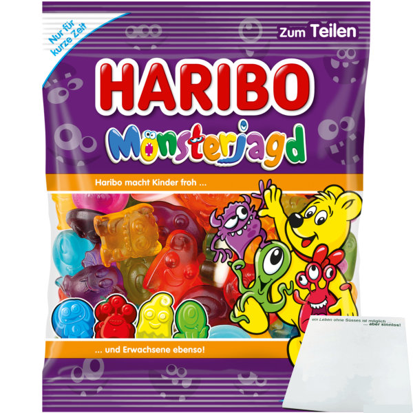 Haribo Monsterjagd Fruchtgummi mit Schaumzucker (175g Packung) + usy Block