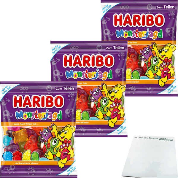 Haribo Monsterjagd Fruchtgummi mit Schaumzucker 3er Pack (3x175g Packung) + usy Block