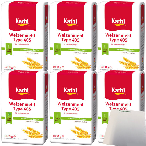 Kathi Weizenmehl Typ 405 mit Getreide aus der Region 6er Pack (6x1kg Packung) + usy Block