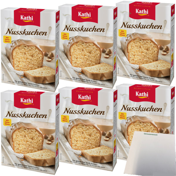 Kathi Backmischung für Nusskuchen mit Glasur 6er Pack (6x450g Packung) + usy Block