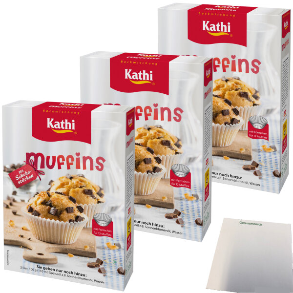 Kathi Backmischung für Muffins mit Schokoladenstückchen 3er Pack (3x360g Packung) + usy Block