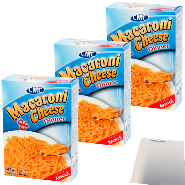 CMC Macaroni & Cheese Dinner taste America 3er Pack (3x208g Packung) + usy Block