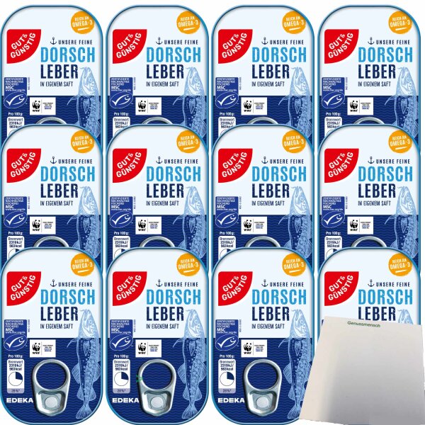 Gut&Günstig Dorschleber reich an Omega-3-Fettsäuren VPE (12x121g Dose) + usy Block