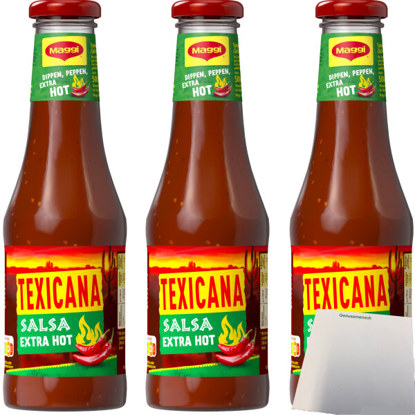 Maggi Texicana Salsa extra HOT Tomaten Chili sauce 3er Pack (3x500ml) + usy Block