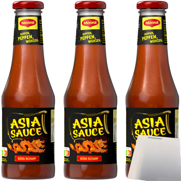 Maggi Asia Sauce Süss-Scharf 3er Pack (3x500ml Flasche) + usy Block