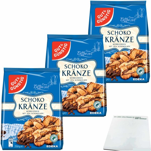 Gut&Günstig Schokokränze Mürbegebäck mit 20 % Schokolade 3er Pack (3x250g Packung) + usy Block