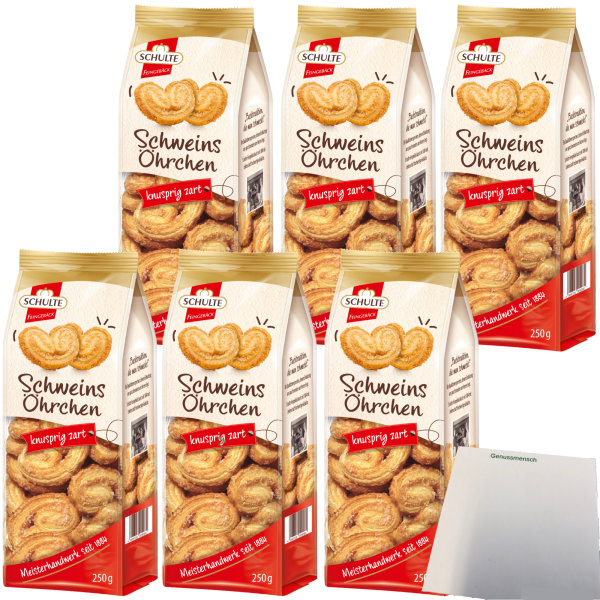 Schulte Schweinsöhrchen knusprig zart Blätterteiggebäck 6er Pack (6x250g Beutel) + usy Block