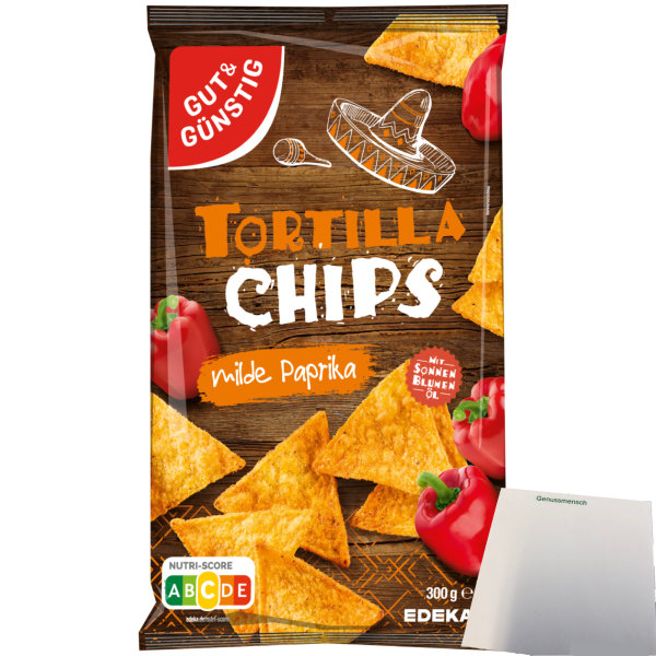 Gut&Günstig Tortillachips Mais-Chips mit Paprikageschmack (300g Packung) + usy Block