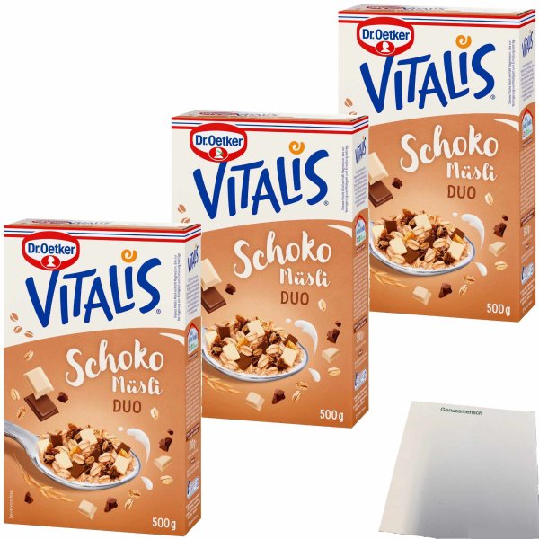 Dr. Oetker Vitalis Schoko Duo Müsli 3er Pack (3x500g Packung) + usy Block