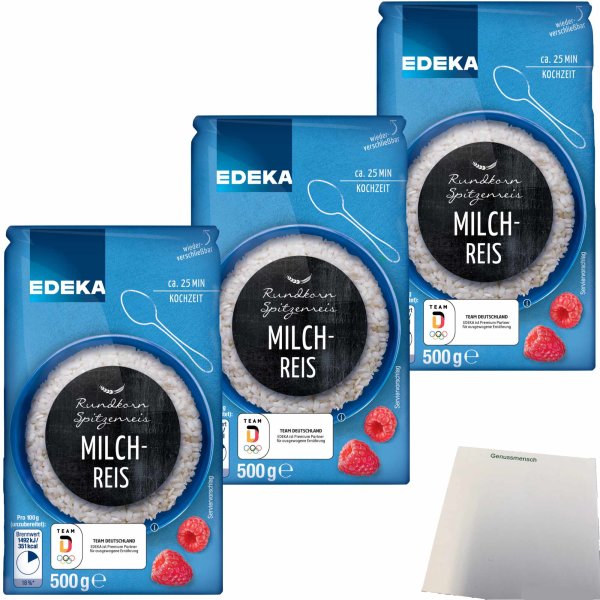 Edeka Rundkorn Milchreis Spitzenreis 3er Pack (3x500g Packung) + usy Block