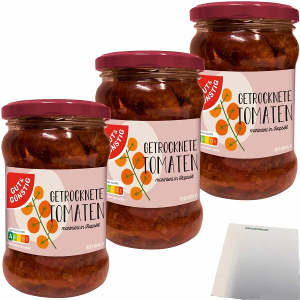Gut&Günstig Getrocknete Tomaten marinierte Tomaten sonnengetrocknet in Rapsöl eingelegt 3er Pack (3x280g Glas)  + usy Block