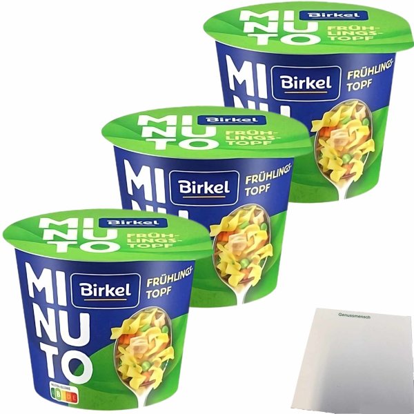 Birkel Minuto Frühlingstopf Nudelpower 3er Pack (3x52g Becher) + usy Block