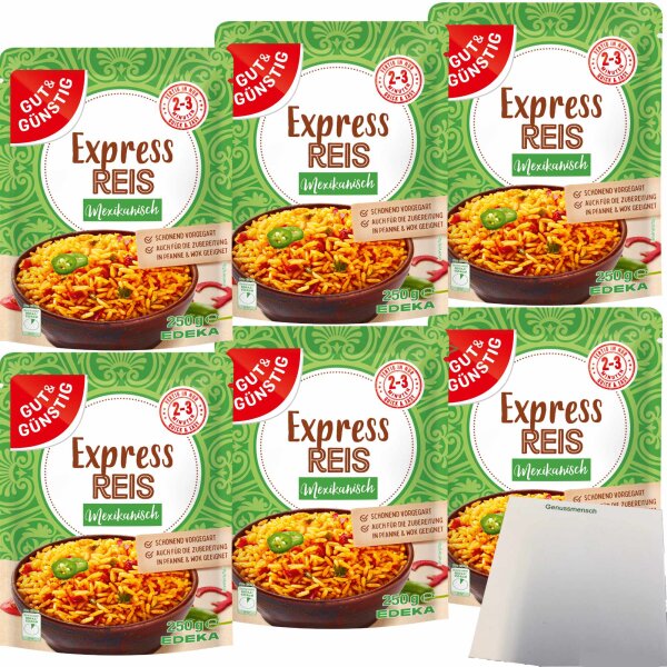 Gut&Günstig Expressreis mexikanisch schonend vorgegart mit Paprika Chili und verschiedenen Gewürzen 6er Pack (6x250g Packung) + usy Block