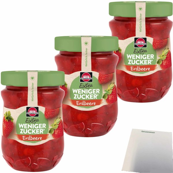 Schwartau Extra Weniger Zucker Erdbeere Fruchtaufstrich 3er Pack (3x300g Glas) + usy Block