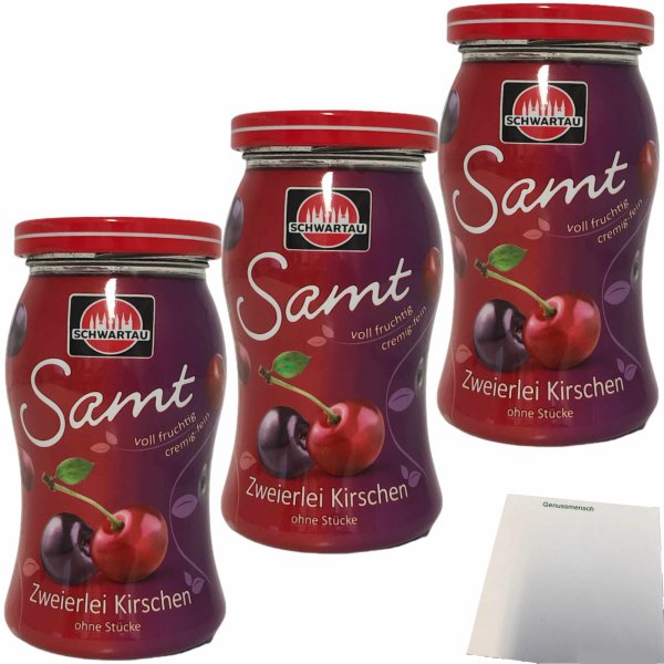 Schwartau Samt zweierlei Kirschen Fruchtaufstrich ohne Stücke 3er Pack (3x270g Glas) + usy Block
